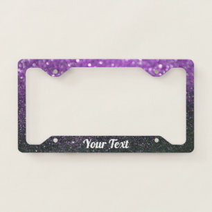 License Plate Frame-Your Text Glitter Purple Black Frame