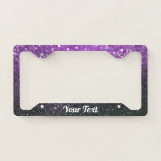 License Plate Frame-Your Text Glitter Purple Black Frame