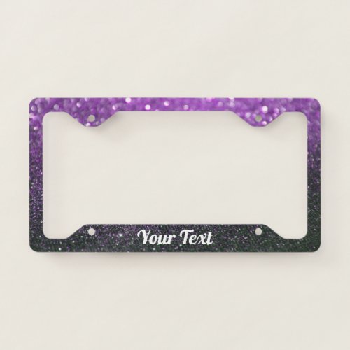 License Plate Frame_Your Text Glitter Purple Black License Plate Frame