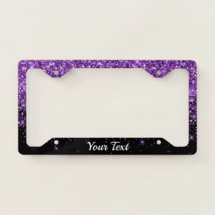License Plate Frame -Your Text Glitter Purple Duo