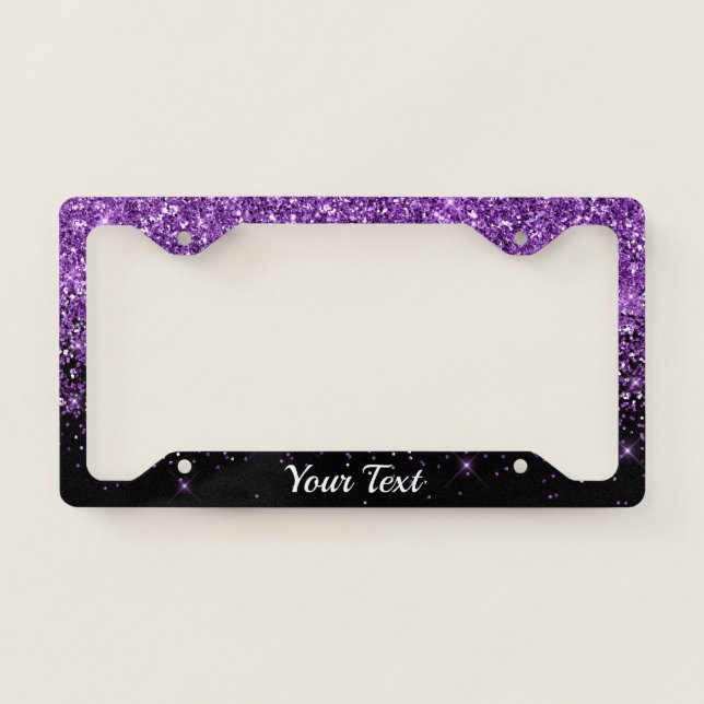 License Plate Frame -Your Text Glitter Purple Duo (Front)