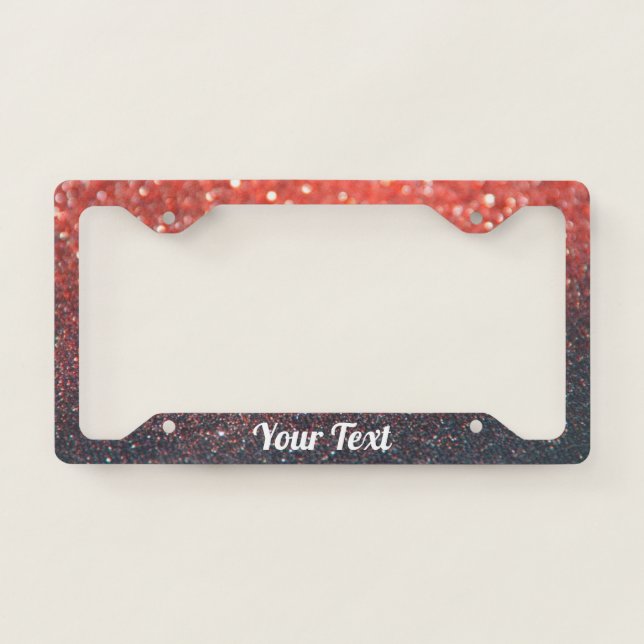 License Plate Frame - Your Text Glitter Red Black (Front)