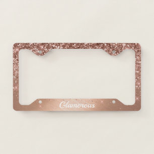 License Plate Frame -Your Text Glitter Rose Gold