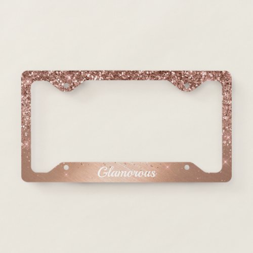 License Plate Frame _Your Text Glitter Rose Gold