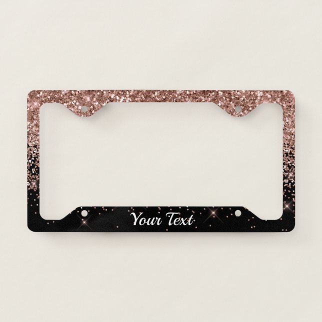 License Plate Frame -Your Text Glitter Rose Gold (Front)