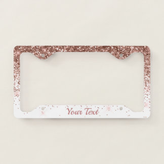 License Plate Frame -Your Text Glitter Rose Gold