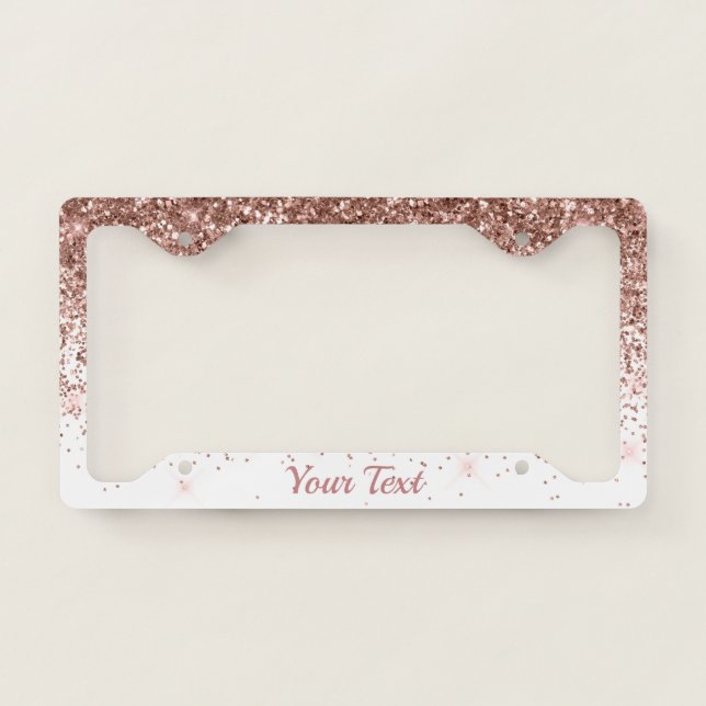 License Plate Frame -Your Text Glitter Rose Gold (Front)