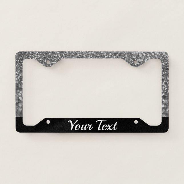 License Plate Frame - Your Text Glitter Silver (Front)