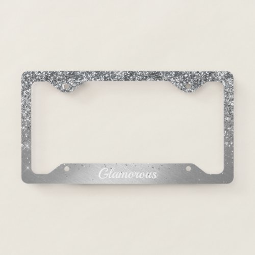 License Plate Frame _Your Text Glitter Silver