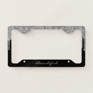License Plate Frame - (Your Text) Glitter Silver