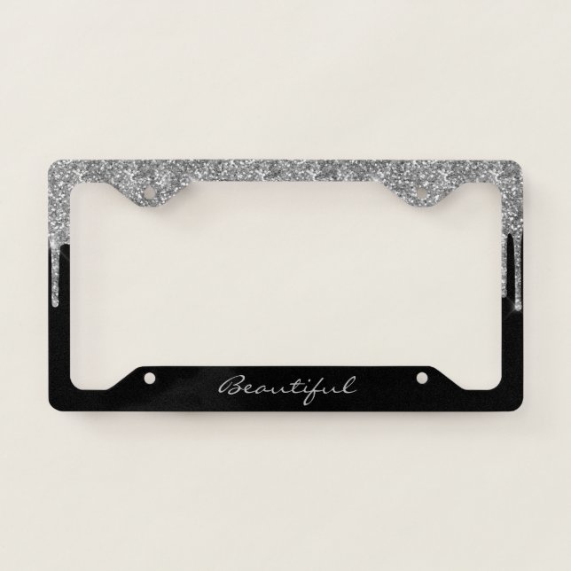 License Plate Frame - (Your Text) Glitter Silver (Front)