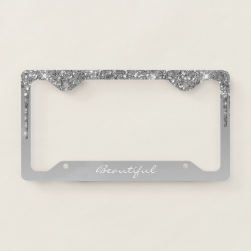 License Plate Frame _ Your Text Glitter Silver