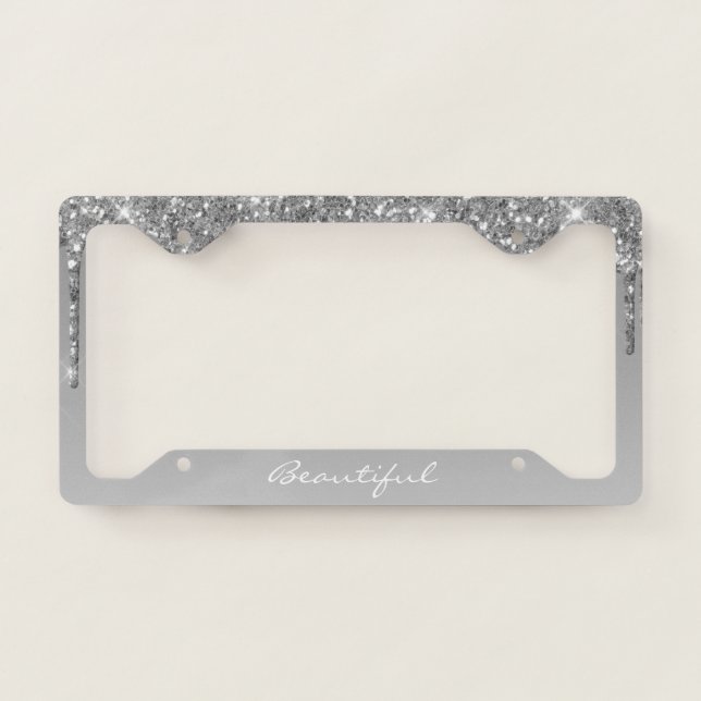 License Plate Frame - (Your Text) Glitter Silver (Front)