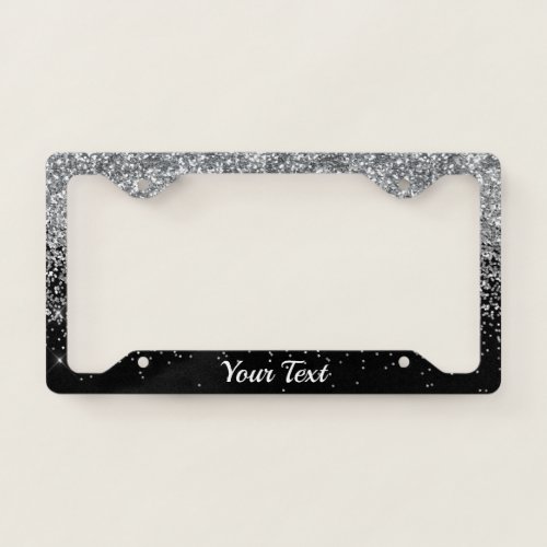 License Plate Frame _Your Text Glitter Silver Duo