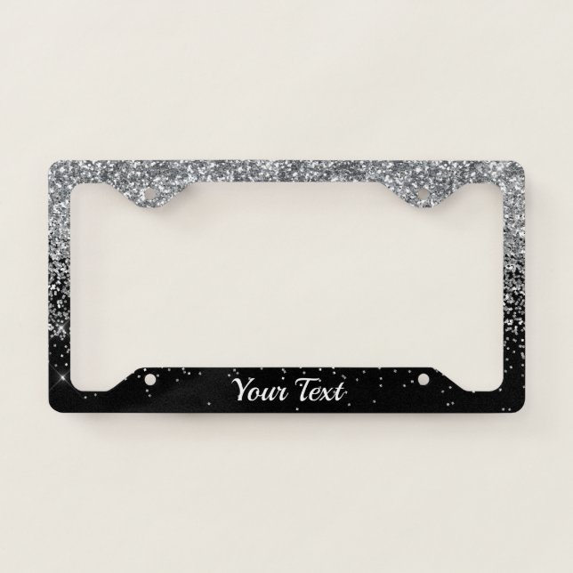 License Plate Frame -Your Text Glitter Silver Duo (Front)