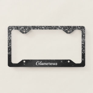 License Plate Frame -Your Text Glitter SilverBlack