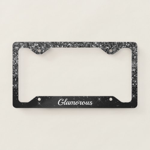 License Plate Frame _Your Text Glitter SilverBlack