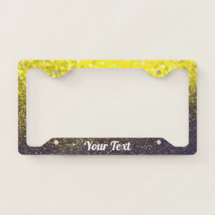 License Plate Frame-Your Text Glitter Yellow Black Frame