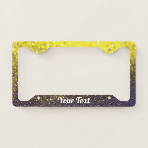 License Plate Frame_Your Text Glitter Yellow Black License Plate Frame