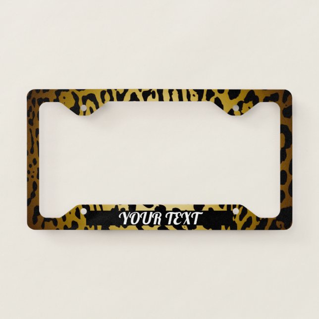 License Plate Frame - Your Text Leopard Gold (Front)
