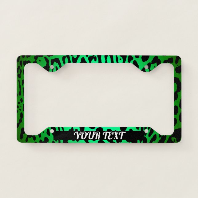 License Plate Frame- Your Text Leopard Green Frame (Front)
