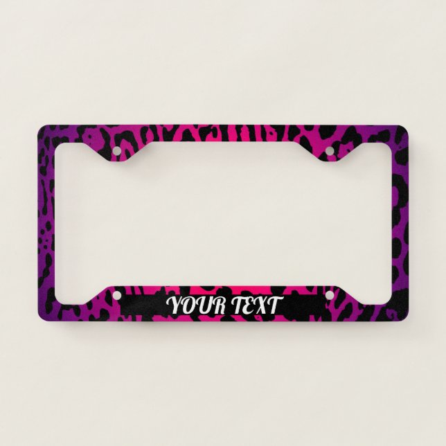 License Plate Frame- Your Text Leopard Pink Purple Frame (Front)