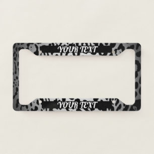 License Plate Frame - Your Text Leopard Silver