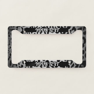 License Plate Frame - Your Text Leopard Silver