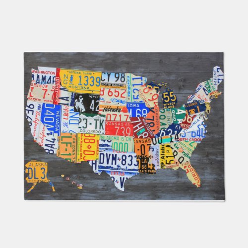 License Plate Map of the USA Doormat