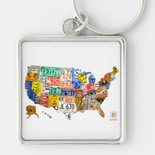 License Plate Map of the USA Keychain