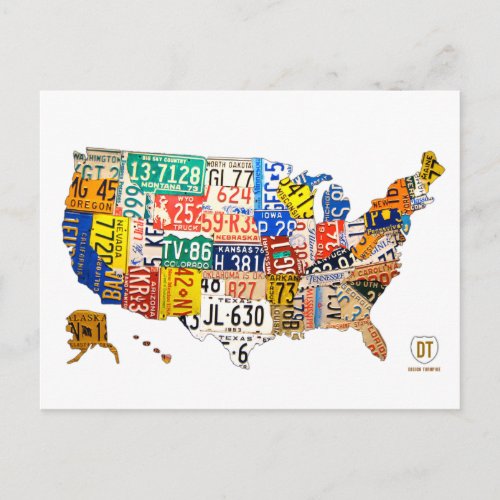 License Plate Map of the USA Postcard