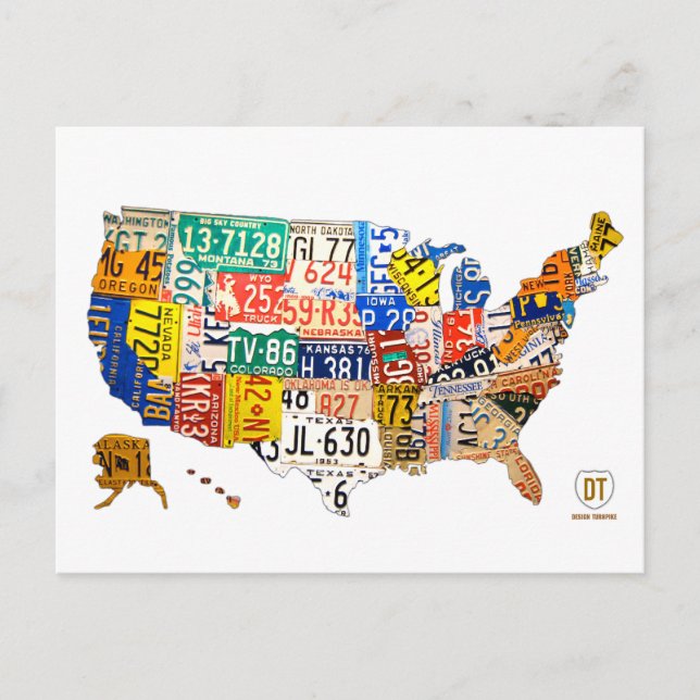License Plate Map of the USA Postcard (Front)