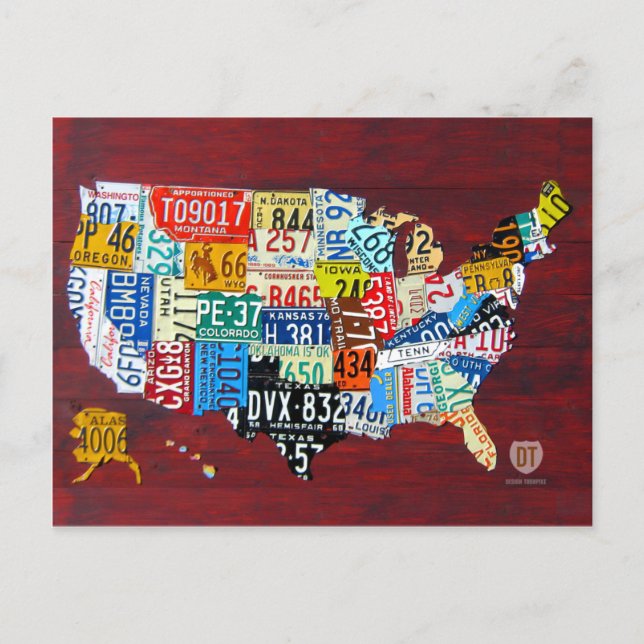 License Plate Map of the USA Postcard (Front)