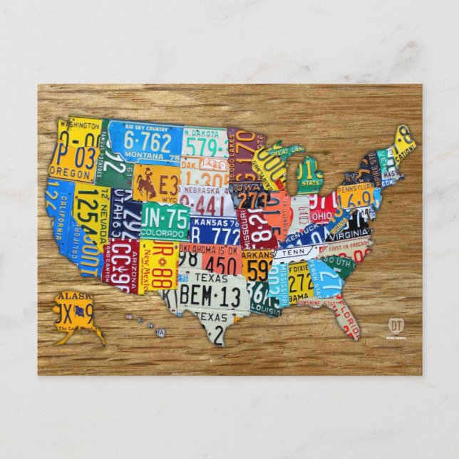 License Plate Map of the USA Travel the 50 States Postcard (Front)