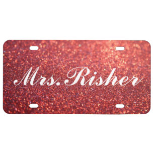 License Plate - Mrs. Glitter red
