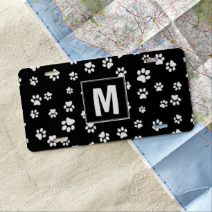 License Plate - Paw Prints Black White