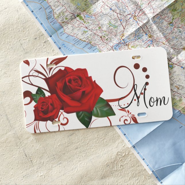 License Plate Red Rose Mom (In Situ)