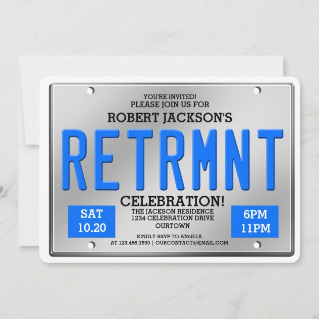 License Plate Retirement Party Invitations (Front)