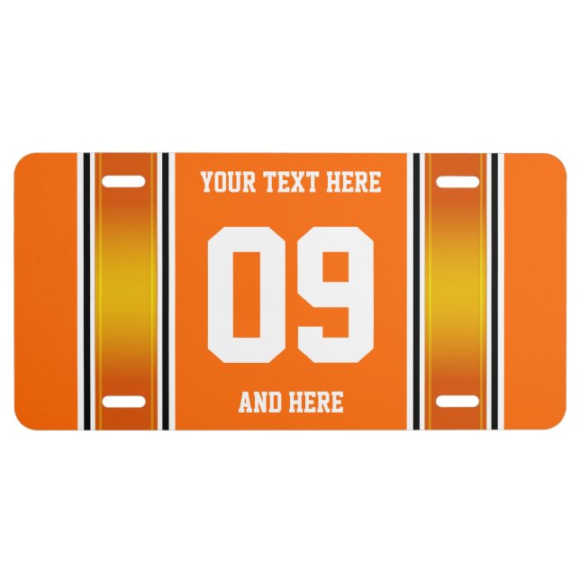 License Plate - Sport Stripes - orange + your text (Front)