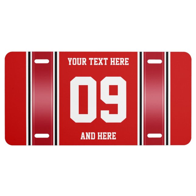 License Plate - Sports Stripes - red + your text (Front)