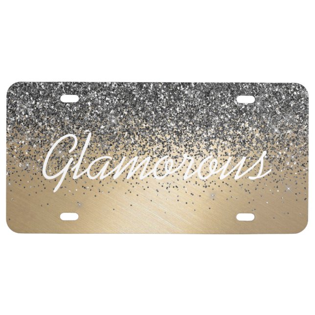 License Plate - Your Text Glitter Black Gold (Front)