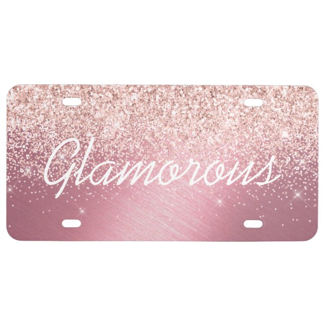 License Plate - Your Text Glitter Pink Purple (Front)
