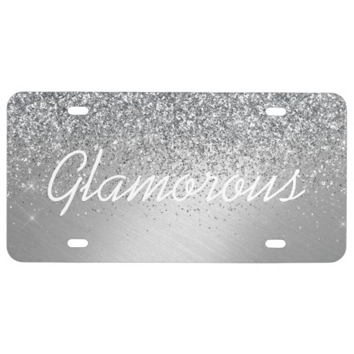 License Plate _ Your Text Glitter Silver