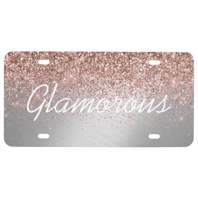 License Plate - Your Text Glitter Silver Rose (Front)