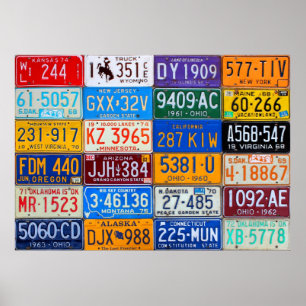 License Plates of USA - Colorful American History Poster