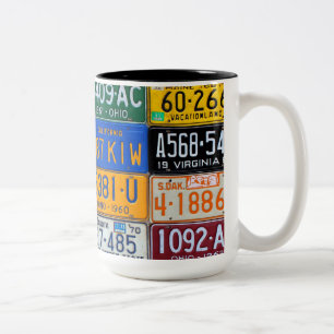 License Plates of USA - Colorful American History Two-Tone Coffee Mug