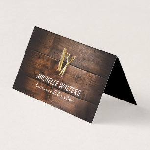 Licensed Barber Leather Gold Comb and Scissors Business Card