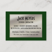 Licensed Contractor Construction Business Tools Business Card (Back)