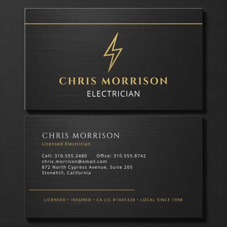 Licensed Electrician Black Gold Contractor Business Card