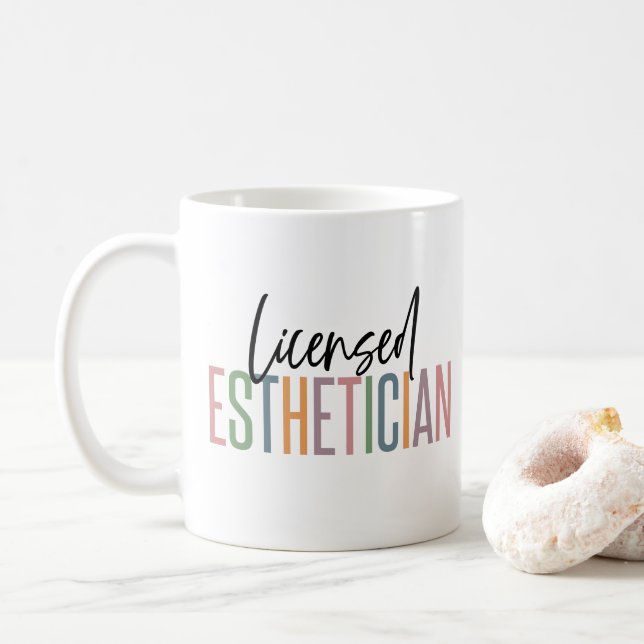Licensed Esthetician Cosmetologist Beautician Coffee Mug (With Donut)